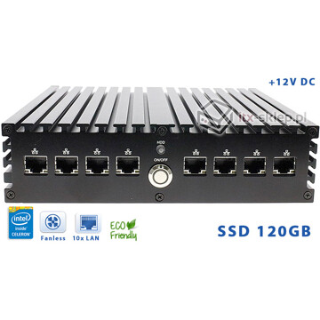 Komputer NUC Fanless Intel Celeron J1900 2.0GHz 4GB SSD 120GB Delta-NUC10-SSD120-B 10xLAN 12VDC