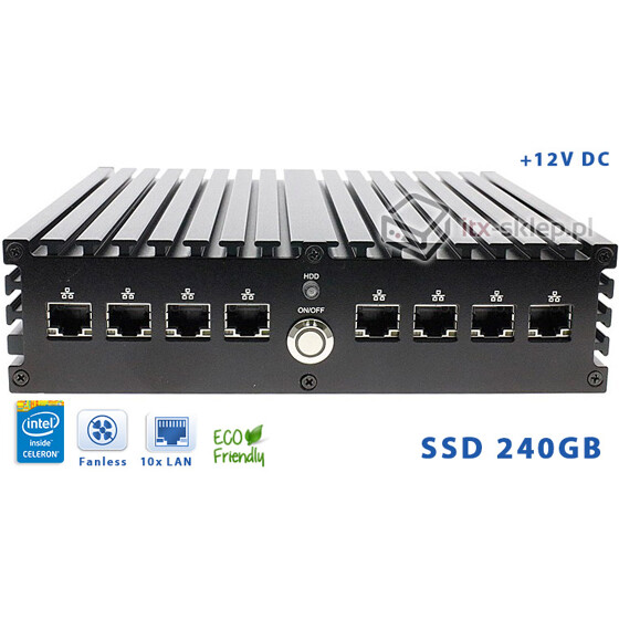 Komputer NUC Fanless Intel Celeron J1900 2.0GHz 4GB SSD 240GB Delta-NUC10-SSD240-B 10xLAN 12VDC