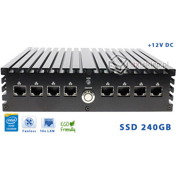 Komputer NUC Fanless Intel Celeron J1900 2.0GHz 4GB SSD 240GB Delta-NUC10-SSD240-B 10xLAN 12VDC