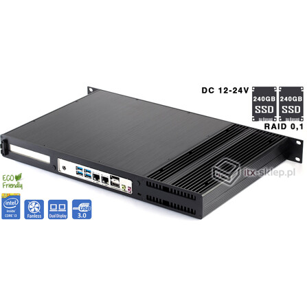Serwer fanless Core i3-7100T 3,40GHz 8GB DDR4 2xLAN Delta-Silent1-i3-SSD240-RAID DC12-24V