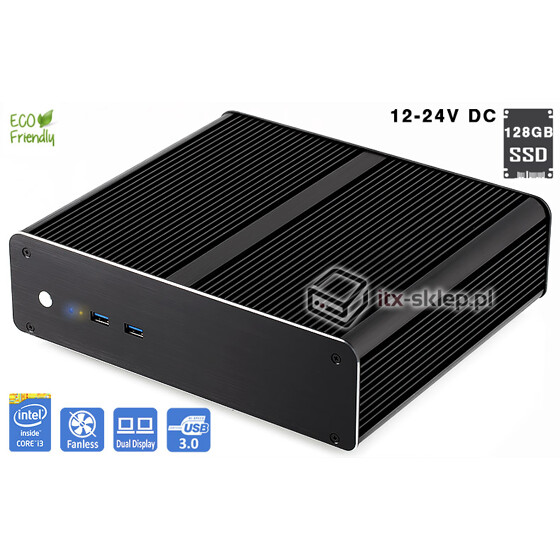 Komputer przemysłowy Fanless Core i3-6100T 3,2GHz 2xLAN 8GB SSD 128GB i3-H110-SSD128-1
