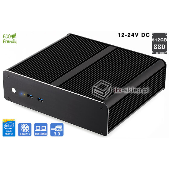 Komputer przemysłowy Fanless Core i5-7500T 2,7GHz 2xLAN 8GB SSD 512GB i5-H110-SSD512-1