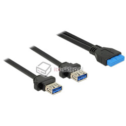 Kabel USB 3.0 wewnętrzny 19pin F - 2xUSB 3.0-A żeński Delock 85244