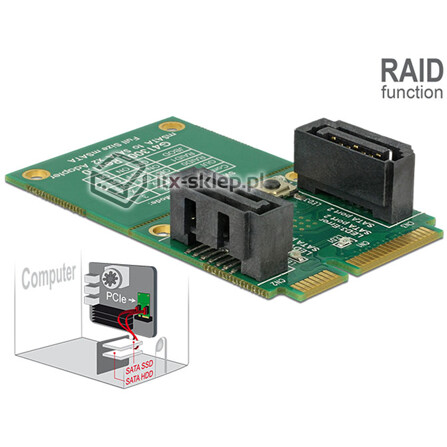 Adapter konwerter mSATA - 2x SATA 7pin z funkcją RAID 0,1 62962
