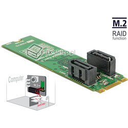 Adapter konwerter M.2 - 2x SATA 7pin z funkcją RAID 0,1 Delock 62961