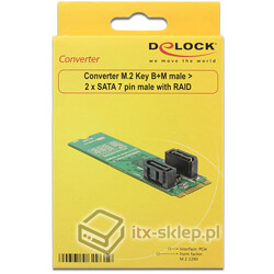 Adapter konwerter M.2 - 2x SATA 7pin z funkcją RAID 0,1 Delock 62961