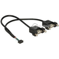 Kabel USB 2.0 wewnętrzny F raster 2,00mm - 2xUSB 2.0-A żeński do zabudowy panelowej Delock 84832