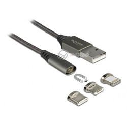 Kabel magnetyczny do ładowania USB micro-B USB-C 8pin Lightning 1,0m Delock 85705