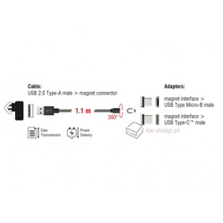 Kabel magnetyczny do ładowania i transmisji USB micro-B USB-C 1,1m Delock 85723