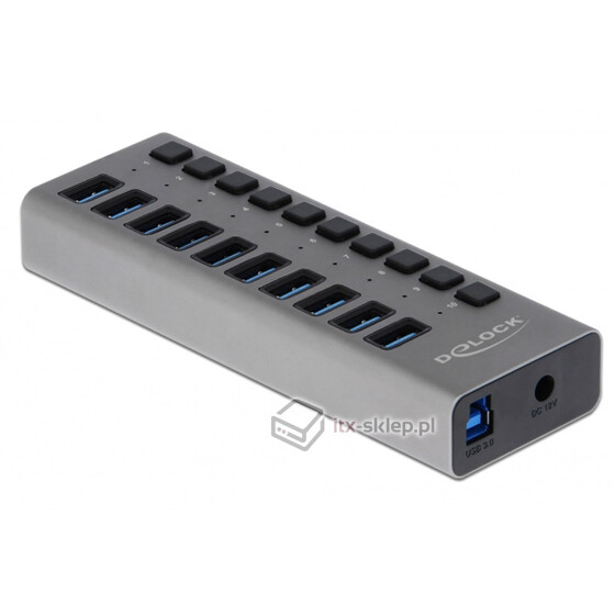 Hub USB 3.0 w metalowej obudowie 10-portowy z przełącznikiem Delock 63976