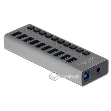 Hub USB 3.0 w metalowej obudowie 10-portowy z przełącznikiem Delock 63976