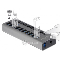 Hub USB 3.0 w metalowej obudowie 10-portowy z przełącznikiem Delock 63976