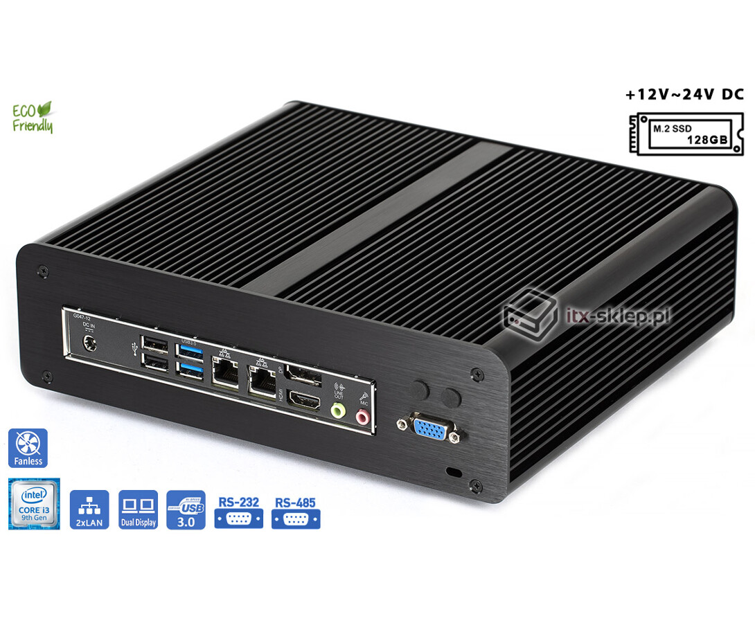 Komputer przemysłowy fanless 9. generacji Core i3-9100 3,1GHz