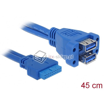 Kabel USB 3.0 wewnętrzny 19pin F - 2xUSB 3.0-A żeńsko-żeński pionowe 5Gbps 50cm