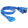 Kabel USB 3.0 wewnętrzny 19pin F - 2xUSB 3.0-A żeńsko-żeński pionowe 5Gbps 50cm