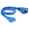 Kabel USB 3.0 wewnętrzny 19pin F - 2xUSB 3.0-A żeńsko-żeński pionowe 5Gbps 50cm