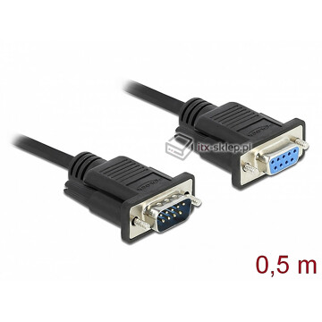 Kabel RS-232 szeregowy prosty 1:1 męsko-żeński M-F 0,5m kolor czarny