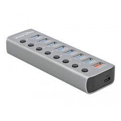Hub USB 3.0 zewnętrzny 7-portowy z przełącznikiem i portem ładowania Delock 63264