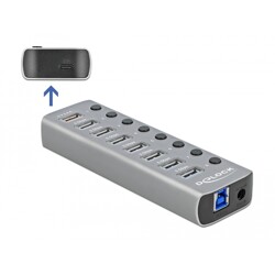 Hub USB 3.0 zewnętrzny 7-portowy z przełącznikiem i portem ładowania Delock 63264