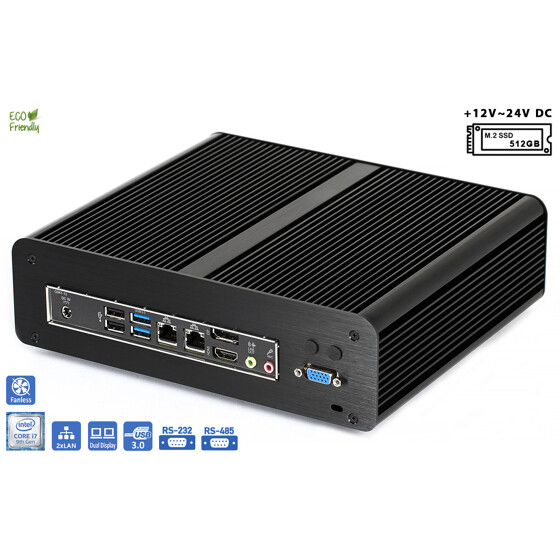 Komputer przemysłowy fanless 9. generacji Core i7-9700T 2,0GHz 2xLAN 16GB M.2 SSD 512GB i7-H310-SSD512