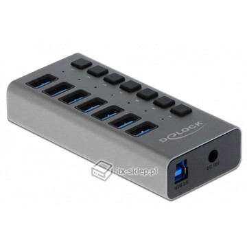 Hub USB 3.0 zewnętrzny 7-portowy z przełącznikiem Delock 63669