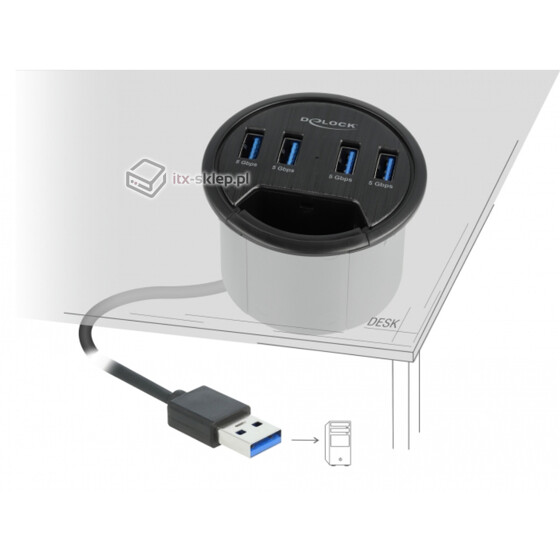 Hub biurkowy wpuszczany w blat 4x USB 3.2 Delock 64153