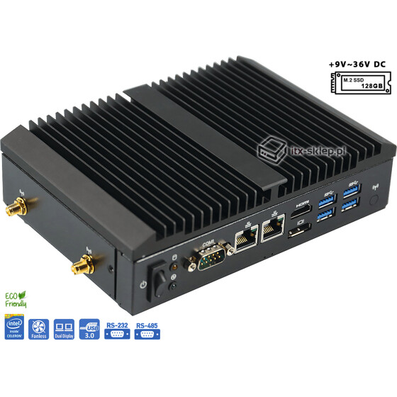 Komputer przemysłowy Fanless Intel Celeron N3965U 8GB RAM 2xLAN 4xCOM SSD 128GB QBiX-Pro-KBLB3965H-A1