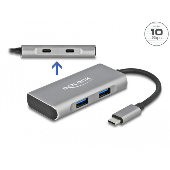 Zewnętrzny hub USB 3.2 Gen 2 USB Typ-C z 2x USB Typ-A oraz 2x USB Typ-C Delock 63260