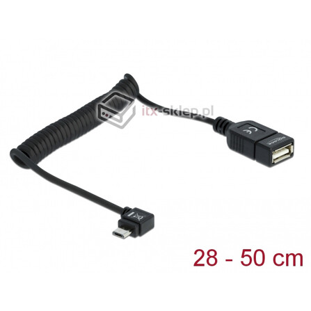 Kabel OTG USB-A micro-B kątowy spiralny 28-55cm do smartphone'a Delock 83354