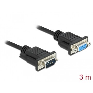 Kabel RS-232 Null Modem 3m męsko-żeński M-F czarny Delock 86617