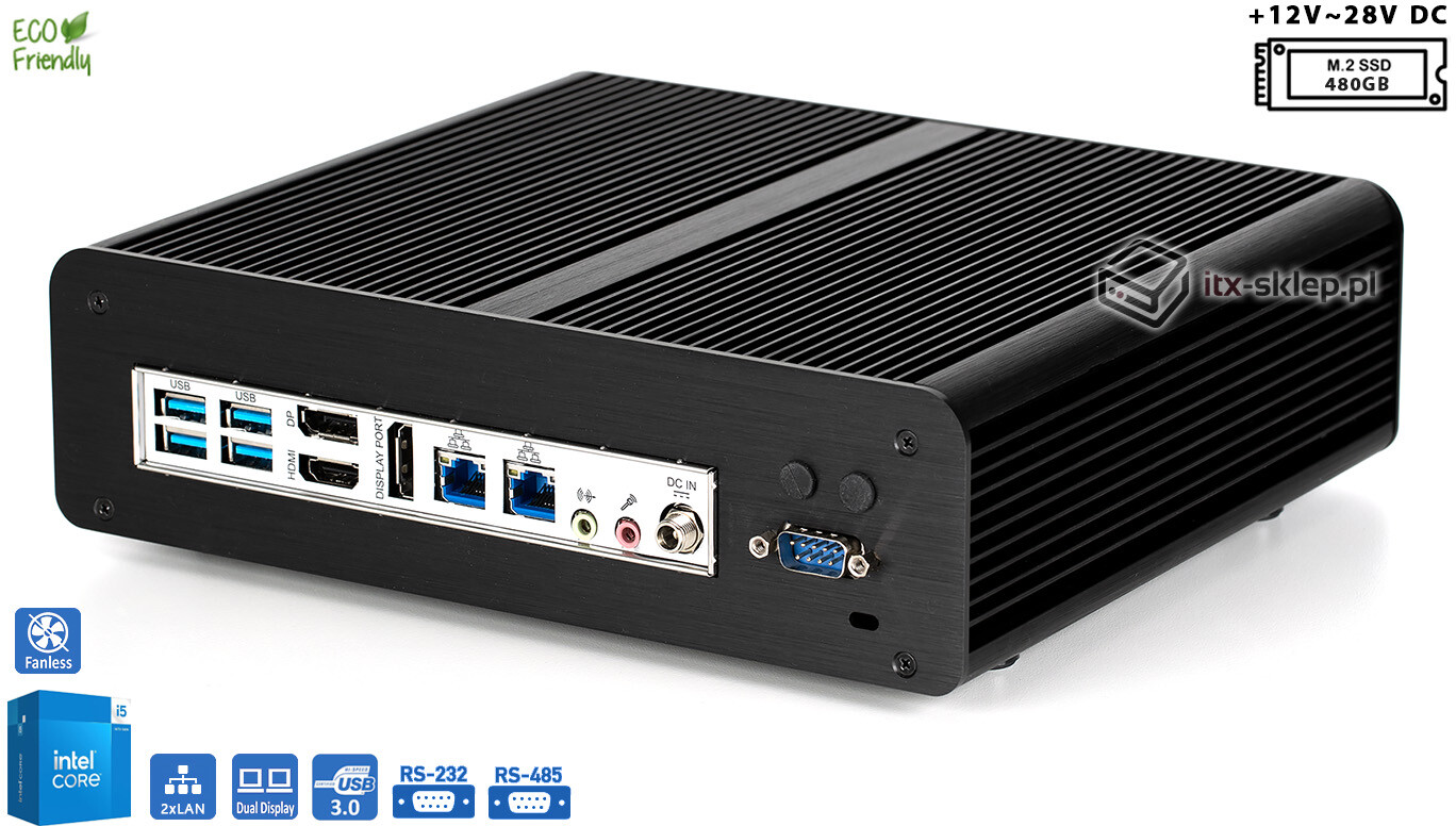 Komputer przemysłowy fanless 13. generacji Core i5-13500T 3,20GHz 2xLAN 16GB SSD 480GB i5-Q670-SSD480