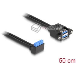 Kabel USB 3.0 wewnętrzny kątowy 19pin F - 2xUSB 3.0-A żeński na panel Delock 83007