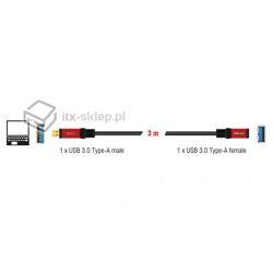Przedłużacz USB 3.0-A Premium HQ M-F męsko-żeński 3m Delock 82754