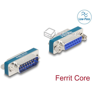 Filtr przeciwzakłóceniowy RF/EMI DB-15 męsko-żeński z indukcyjnym filtrem dolnoprzepustowym Delock 66545