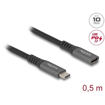 Przedłużacz USB 10 Gbps typu USB-C męsko-żeński PD 3.0 100 W 50cm Delock 80021