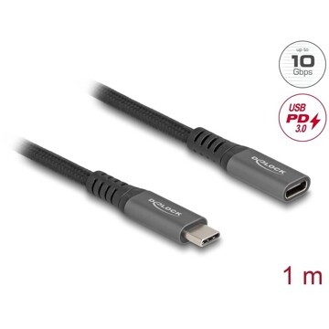 Przedłużacz USB 10 Gbps typu USB-C męsko-żeński PD 3.0 100 W 1m Delock 80022