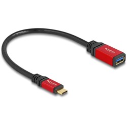 Adapter USB 10 Gbps Delock, Typ-C męski na Typ-A żeński, 15 cm, metalowy, czerwony Delock 60172