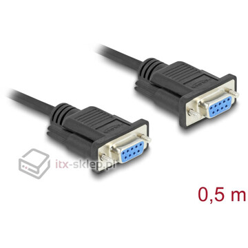 Kabel RS-232 szeregowy prosty 1:1 żeńsko-żeński F-F 0,5m kolor czarny