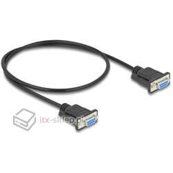 Kabel RS-232 szeregowy prosty 1:1 żeńsko-żeński F-F 0,5m kolor czarny