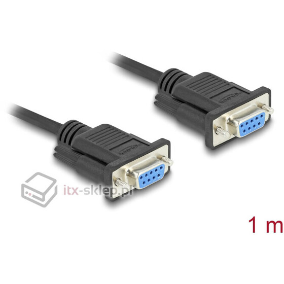 Kabel RS-232 szeregowy prosty 1:1 żeńsko-żeński F-F 1m kolor czarny