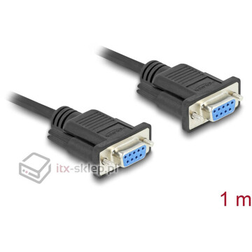 Kabel RS-232 szeregowy prosty 1:1 żeńsko-żeński F-F 1m kolor czarny
