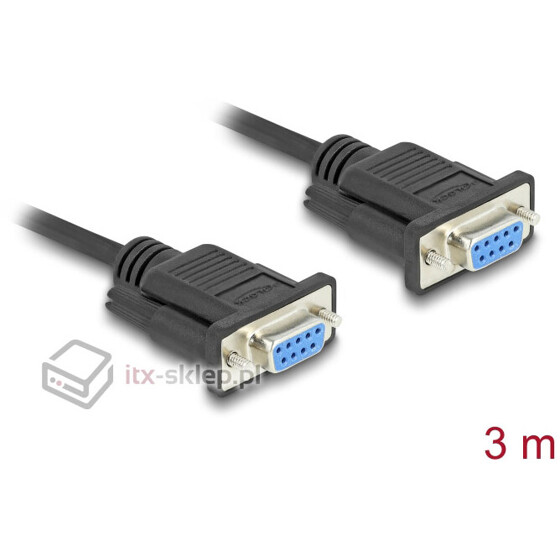Kabel RS-232 szeregowy prosty 1:1 żeńsko-żeński F-F 3m kolor czarny