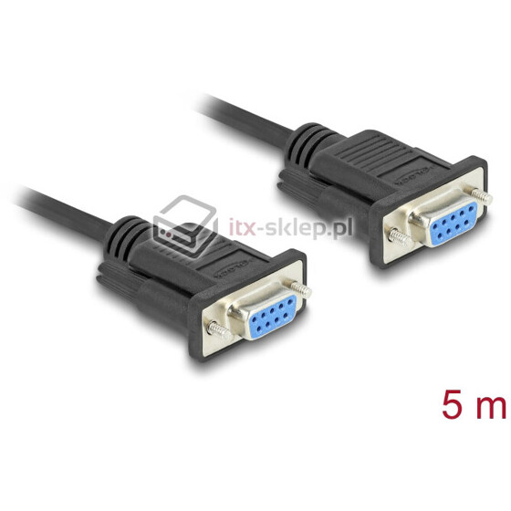 Kabel RS-232 szeregowy prosty 1:1 żeńsko-żeński F-F 5m kolor czarny