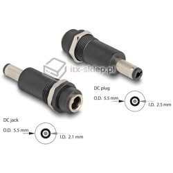 Adapter zasilający wtyk DC 5,5 x 2,1 mm gniazdo 5,5 x 2,5 mm Delock 64255