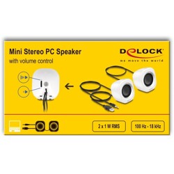 Delock Mini głośniki USB Stereo ze złączem męskim stereo jack 3,5 mm i zasilany przez USB biały