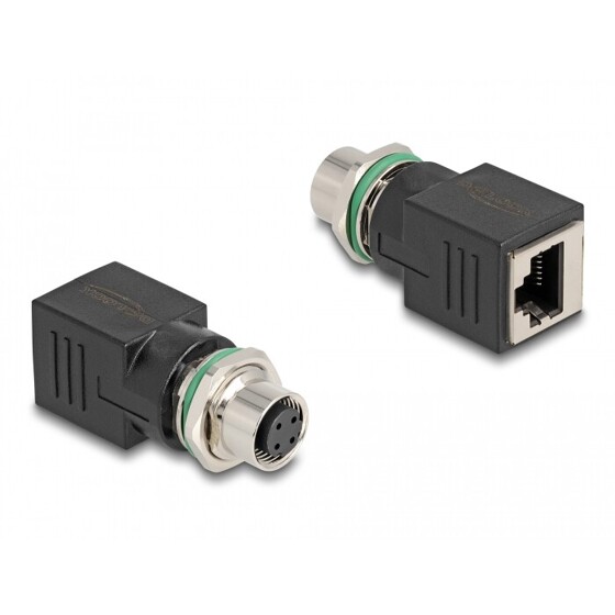 Adapter sieciowy M12 4pin D-coded żeński do RJ-45 żeński prosty Delock 60060