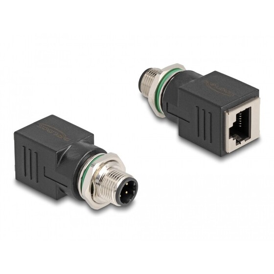 Adapter sieciowy M12 4pin D-coded męski do RJ-45 żeński prosty Delock 60061