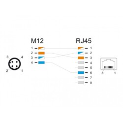 Adapter sieciowy M12 4pin D-coded męski do RJ-45 żeński prosty Delock 60061 Adapter sieciowy M12 4pin D-coded męski do RJ-45 żeński prosty Delock 60061