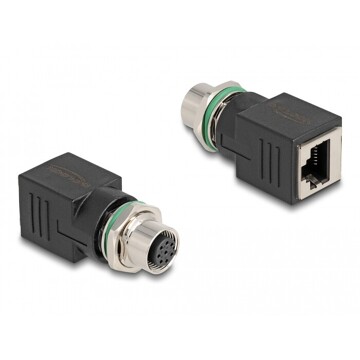 Adapter sieciowy M12 8pin A-coded żeński do RJ-45 żeński prosty Delock 60062