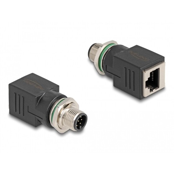 Adapter sieciowy M12 8pin A-coded męski do RJ-45 żeński prosty Delock 60063